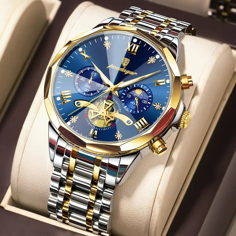 Luxury Men’s Gold & Silver Chronograph Watch – Blue Dial Automatic Design
