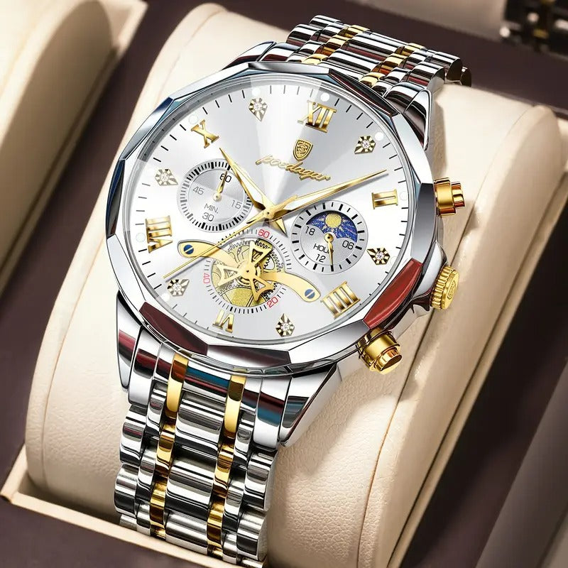 Luxury Men’s Gold & Silver Chronograph Watch – Blue Dial Automatic Design