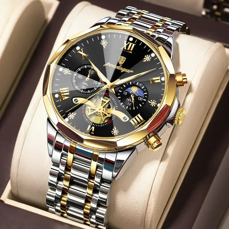 Luxury Men’s Gold & Silver Chronograph Watch – Blue Dial Automatic Design
